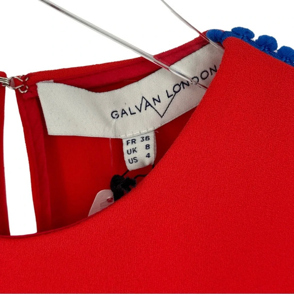 Galvan London NWT Misti Long Sleeve Crepe Pom Pom Blouse 4 Red Cobalt - Picture 7 of 9